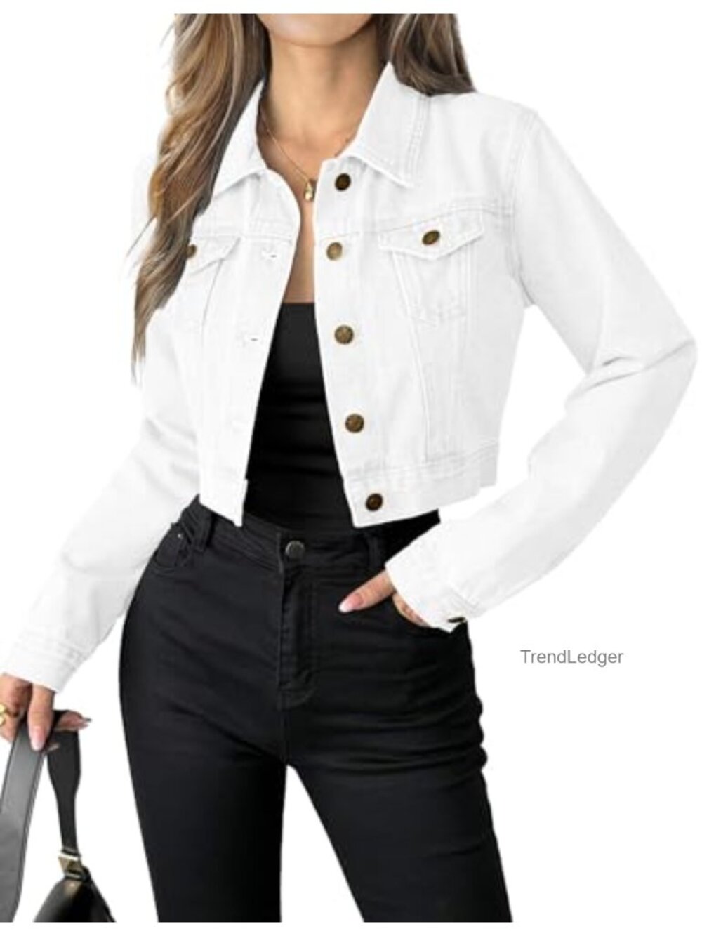 100% Cotton Cropped Denim Jacket Button Down Long Sleeve Fringe Jean Jacket